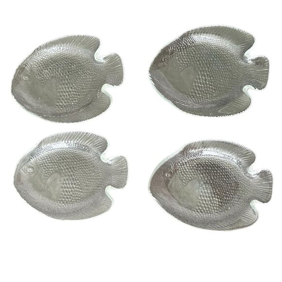 Arcoroc France Glass Poisson Fish Shaped Appetizer Bread Plates Vintage Set of 4 - Picture 2 of 5